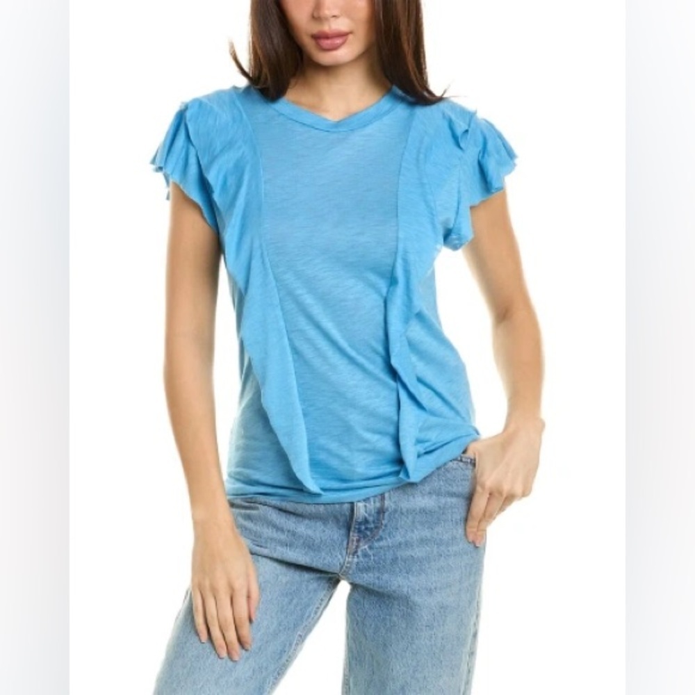 NWT Elan Ruffle Top in Blue, Size L